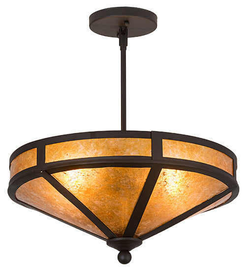 Meyda Lighting Craftsman 195459 16" 2-Light Oil Rubbed Bronze Prime Semi-flush Mount Light With Amber Mica Shade Glass