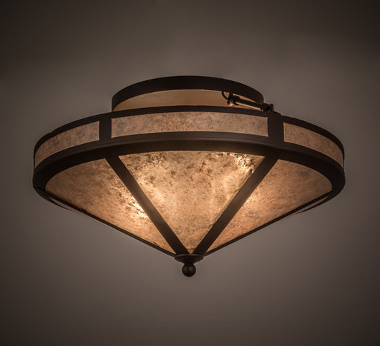 Meyda Lighting Craftsman 22" 2-Light Cafe Noir Flush Mount Light With Silver Mica Shade Glass