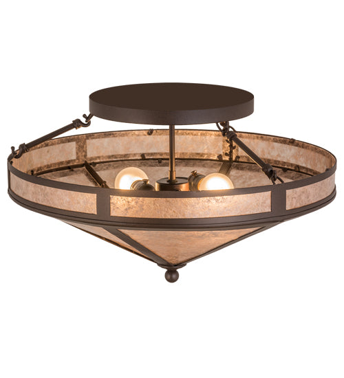 Meyda Lighting Craftsman 22" 2-Light Cafe Noir Flush Mount Light With Silver Mica Shade Glass