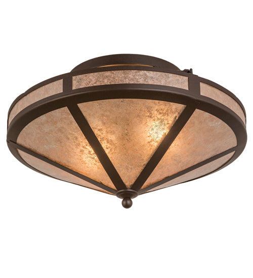 Meyda Lighting Craftsman 22" 2-Light Cafe Noir Flush Mount Light With Silver Mica Shade Glass