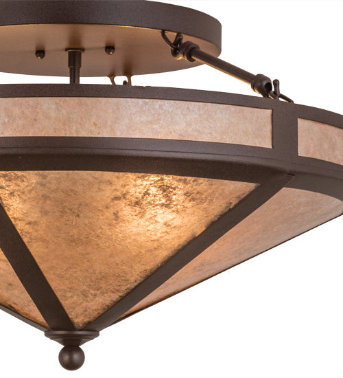 Meyda Lighting Craftsman 22" 2-Light Cafe Noir Flush Mount Light With Silver Mica Shade Glass
