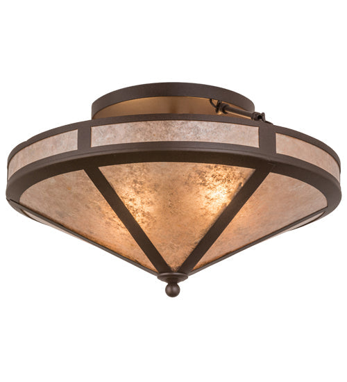 Meyda Lighting Craftsman 22" 2-Light Cafe Noir Flush Mount Light With Silver Mica Shade Glass