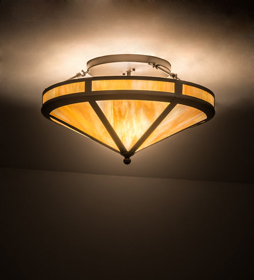 Meyda Lighting Craftsman 22" 2-Light Timeless Bronze Prime Flush Mount Light With Beige Iridescent Shade Glass