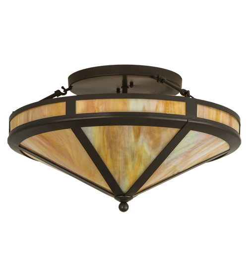 Meyda Lighting Craftsman 22" 2-Light Timeless Bronze Prime Flush Mount Light With Beige Iridescent Shade Glass