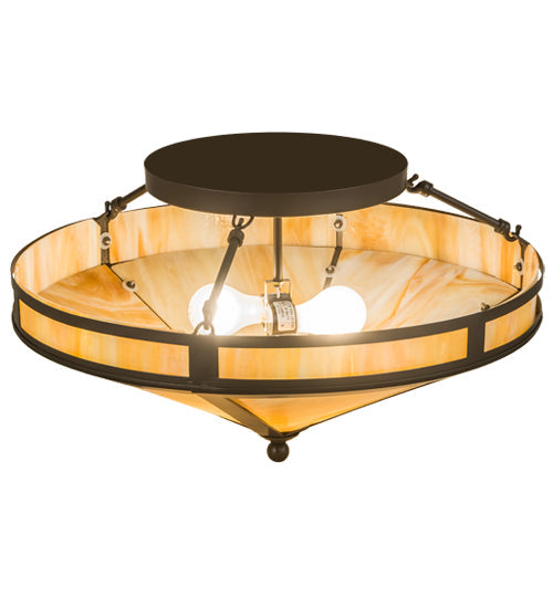 Meyda Lighting Craftsman 22" 2-Light Timeless Bronze Prime Flush Mount Light With Beige Iridescent Shade Glass