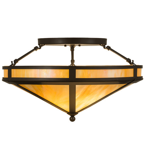 Meyda Lighting Craftsman 22" 2-Light Timeless Bronze Prime Flush Mount Light With Beige Iridescent Shade Glass
