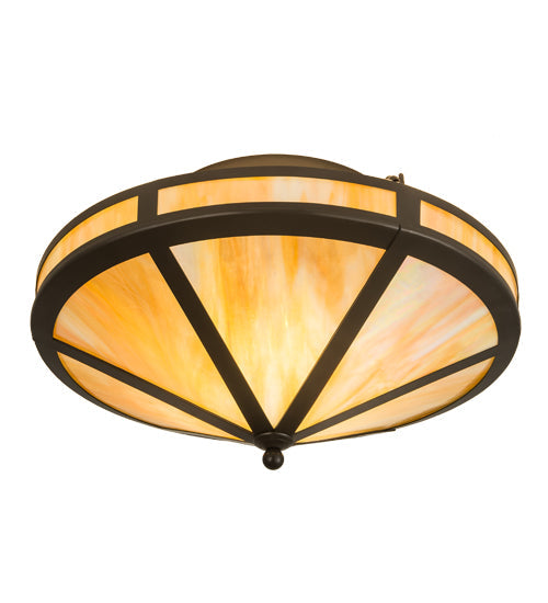 Meyda Lighting Craftsman 22" 2-Light Timeless Bronze Prime Flush Mount Light With Beige Iridescent Shade Glass