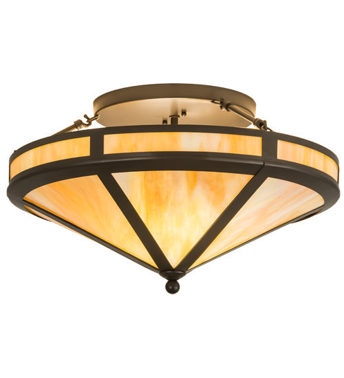 Meyda Lighting Craftsman 22" 2-Light Timeless Bronze Prime Flush Mount Light With Beige Iridescent Shade Glass