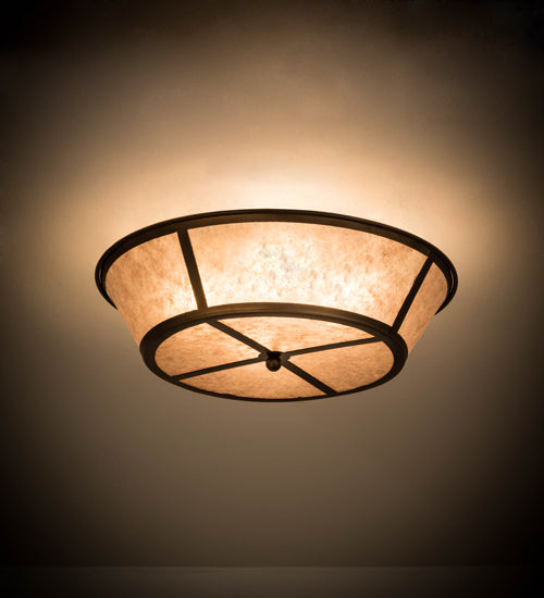 Meyda Lighting Craftsman 22" 4-Light Antique Copper Prime Flush Mount Light With Silver Mica Shade Glass