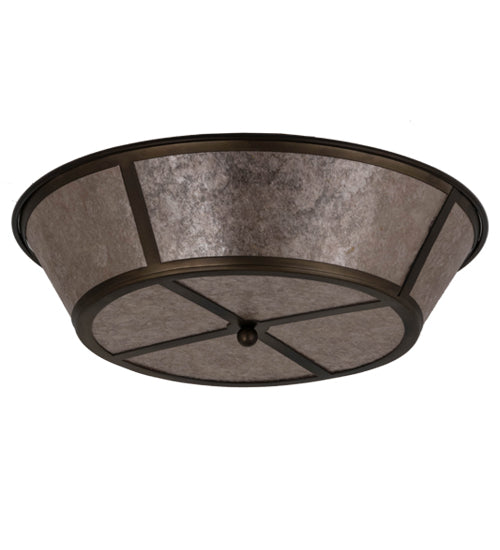 Meyda Lighting Craftsman 22" 4-Light Antique Copper Prime Flush Mount Light With Silver Mica Shade Glass
