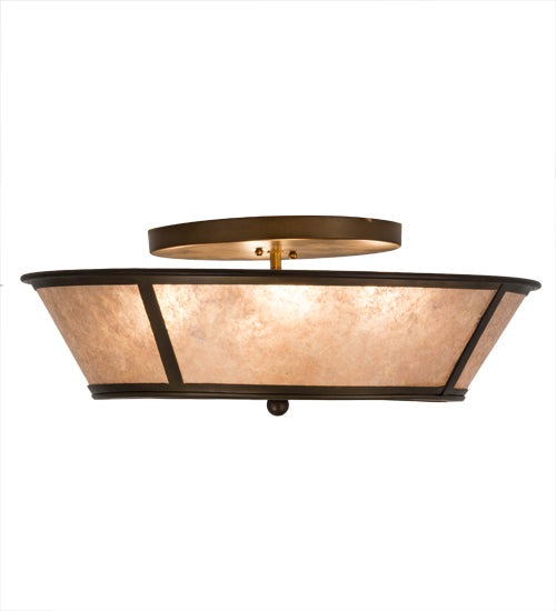 Meyda Lighting Craftsman 22" 4-Light Antique Copper Prime Flush Mount Light With Silver Mica Shade Glass