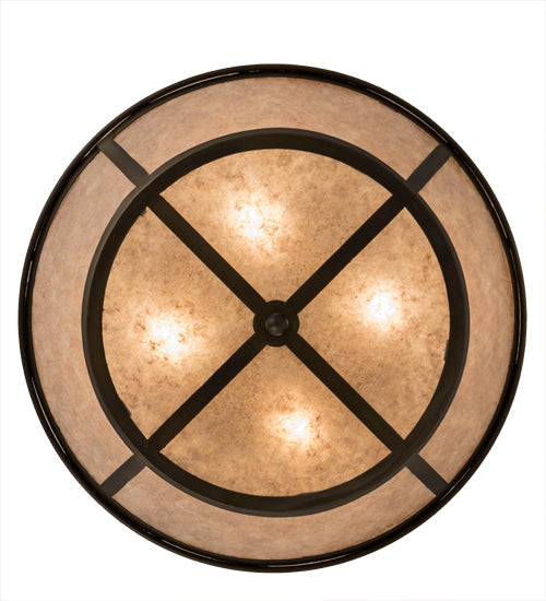 Meyda Lighting Craftsman 22" 4-Light Antique Copper Prime Flush Mount Light With Silver Mica Shade Glass