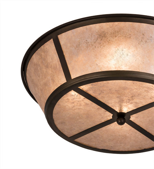 Meyda Lighting Craftsman 22" 4-Light Antique Copper Prime Flush Mount Light With Silver Mica Shade Glass