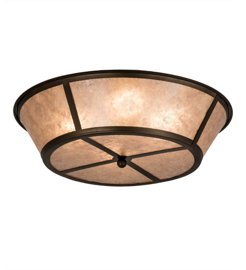 Meyda Lighting Craftsman 22" 4-Light Antique Copper Prime Flush Mount Light With Silver Mica Shade Glass