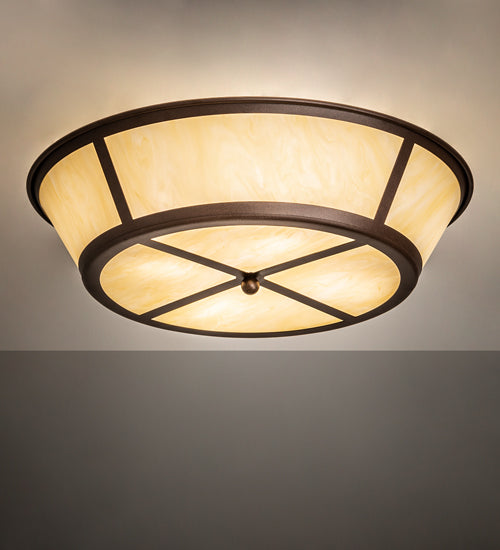 Meyda Lighting Craftsman 23" 4-Light Cafe Noir Prime Flush Mount Light With Botticino Idalight Shade