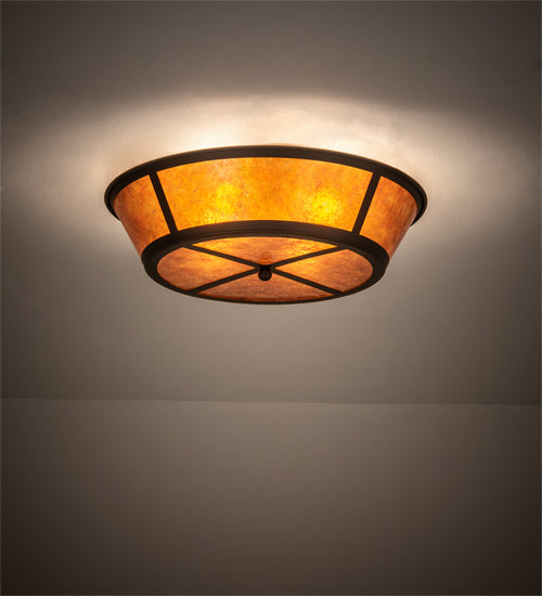 Meyda Lighting Craftsman 23" 4-Light Oil Rubbed Bronze Prime Flush Mount Light With Amber Mica Shade Glass