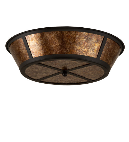 Meyda Lighting Craftsman 23" 4-Light Oil Rubbed Bronze Prime Flush Mount Light With Amber Mica Shade Glass