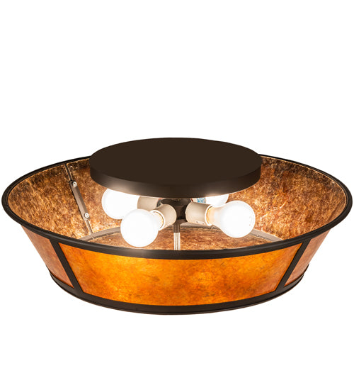 Meyda Lighting Craftsman 23" 4-Light Oil Rubbed Bronze Prime Flush Mount Light With Amber Mica Shade Glass
