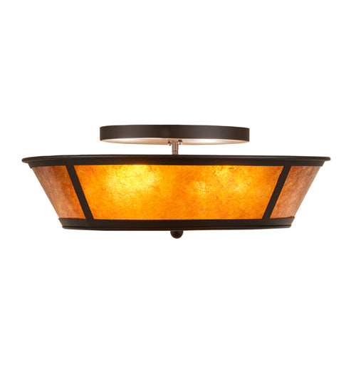 Meyda Lighting Craftsman 23" 4-Light Oil Rubbed Bronze Prime Flush Mount Light With Amber Mica Shade Glass