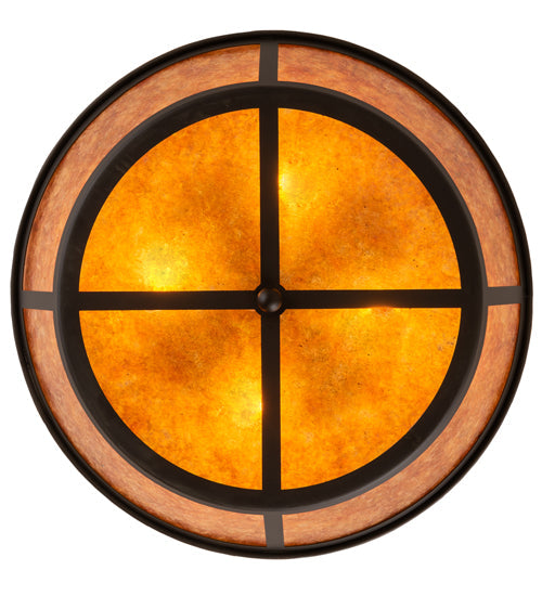 Meyda Lighting Craftsman 23" 4-Light Oil Rubbed Bronze Prime Flush Mount Light With Amber Mica Shade Glass