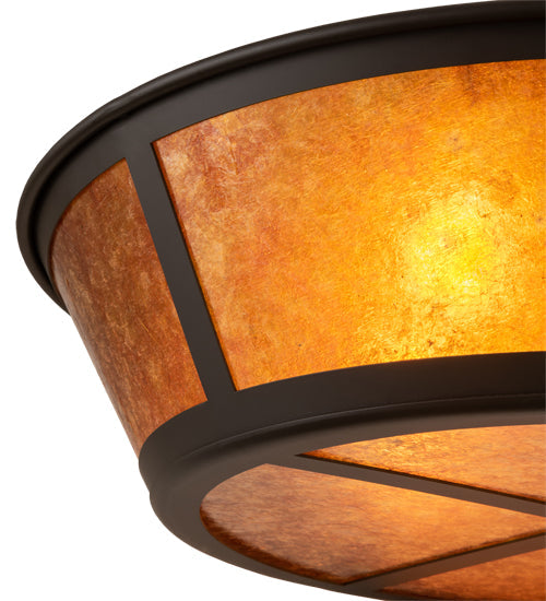 Meyda Lighting Craftsman 23" 4-Light Oil Rubbed Bronze Prime Flush Mount Light With Amber Mica Shade Glass