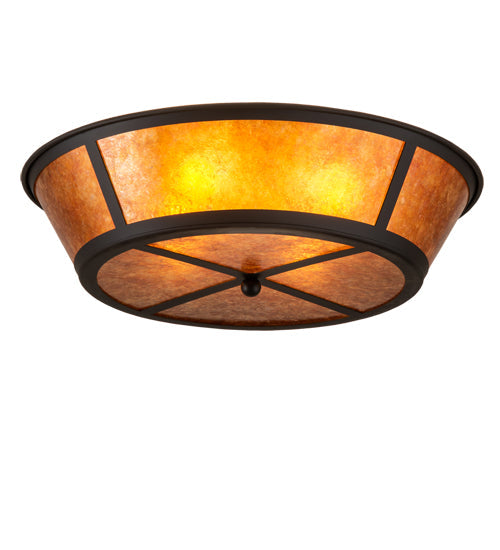 Meyda Lighting Craftsman 23" 4-Light Oil Rubbed Bronze Prime Flush Mount Light With Amber Mica Shade Glass