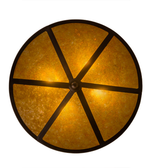 Meyda Lighting Craftsman 24" 4-Light Mahogany Bronze Target Inverted Pendant Light With Amber Mica Shade Glass