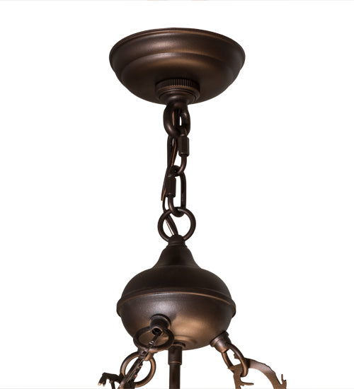 Meyda Lighting Craftsman 24" 4-Light Mahogany Bronze Target Inverted Pendant Light With Amber Mica Shade Glass