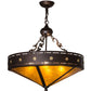 Meyda Lighting Craftsman 24" 4-Light Mahogany Bronze Target Inverted Pendant Light With Amber Mica Shade Glass