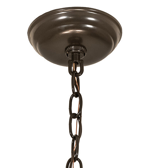 Meyda Lighting Craftsman 24" 4-Light Timeless Bronze Target Inverted Pendant Light With Silver Mica Shade Glass