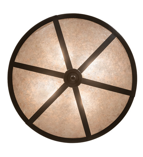 Meyda Lighting Craftsman 24" 4-Light Timeless Bronze Target Inverted Pendant Light With Silver Mica Shade Glass