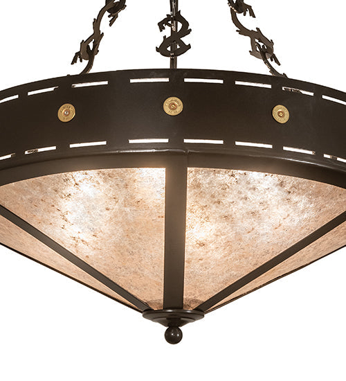 Meyda Lighting Craftsman 24" 4-Light Timeless Bronze Target Inverted Pendant Light With Silver Mica Shade Glass