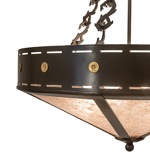 Meyda Lighting Craftsman 24" 4-Light Timeless Bronze Target Inverted Pendant Light With Silver Mica Shade Glass