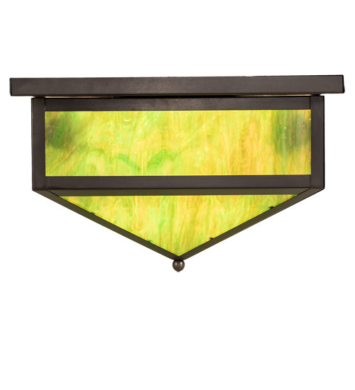 Meyda Lighting Craftsman 26" 4-Light Craftsman Brown Flush Mount Light With Greenish Brown Art Shade Glass