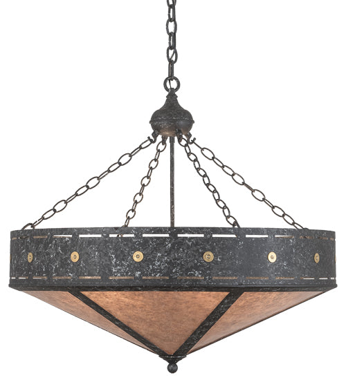 Meyda Lighting Craftsman 30" 6-Light Smoke Target Inverted Pendant Light With Silver Mica Shade Glass