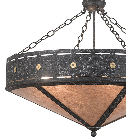 Meyda Lighting Craftsman 30" 6-Light Smoke Target Inverted Pendant Light With Silver Mica Shade Glass