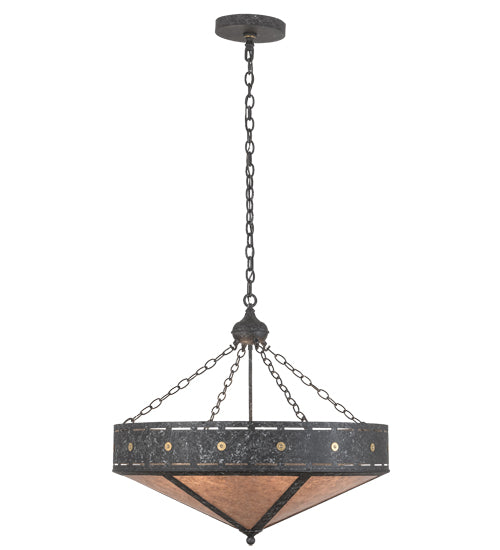 Meyda Lighting Craftsman 30" 6-Light Smoke Target Inverted Pendant Light With Silver Mica Shade Glass