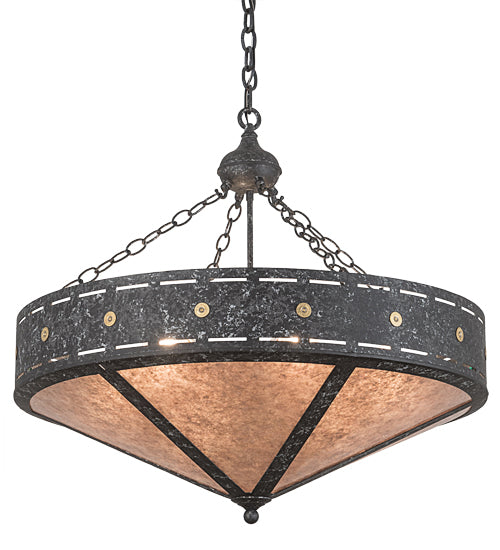 Meyda Lighting Craftsman 30" 6-Light Smoke Target Inverted Pendant Light With Silver Mica Shade Glass
