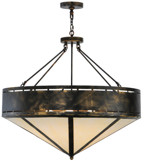Meyda Lighting Craftsman 36" 6-Light Antique Black Prime Inverted Pendant Light With White Botticino Idalight Shade