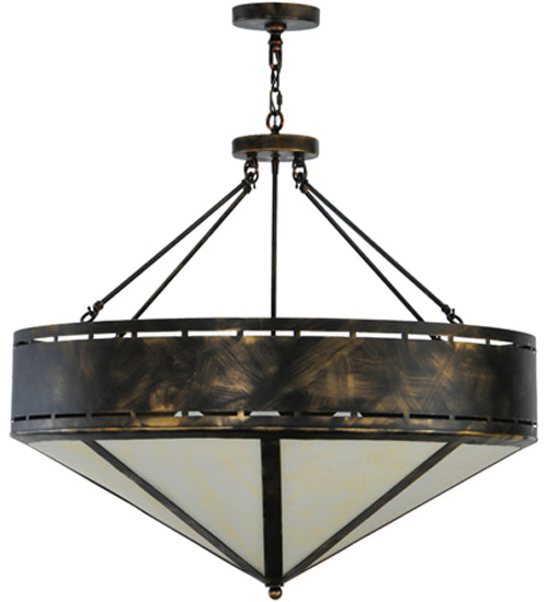 Meyda Lighting Craftsman 36" 6-Light Antique Black Prime Inverted Pendant Light With White Botticino Idalight Shade