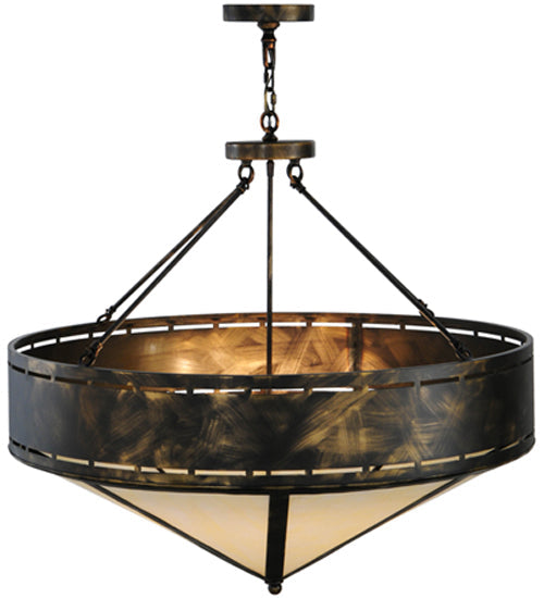Meyda Lighting Craftsman 36" 6-Light Antique Black Prime Inverted Pendant Light With White Botticino Idalight Shade