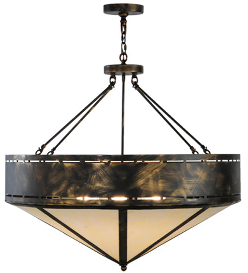 Meyda Lighting Craftsman 36" 6-Light Antique Black Prime Inverted Pendant Light With White Botticino Idalight Shade