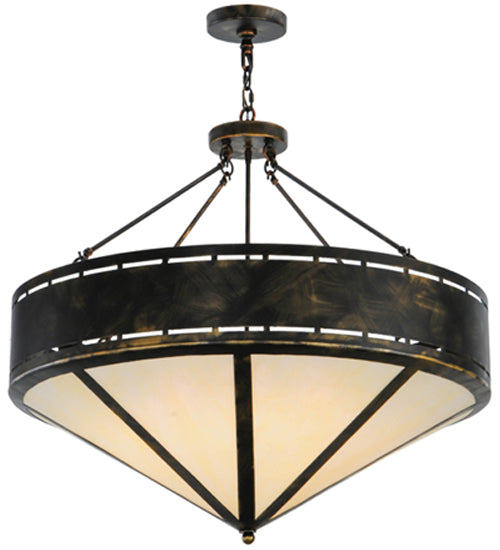 Meyda Lighting Craftsman 36" 6-Light Antique Black Prime Inverted Pendant Light With White Botticino Idalight Shade