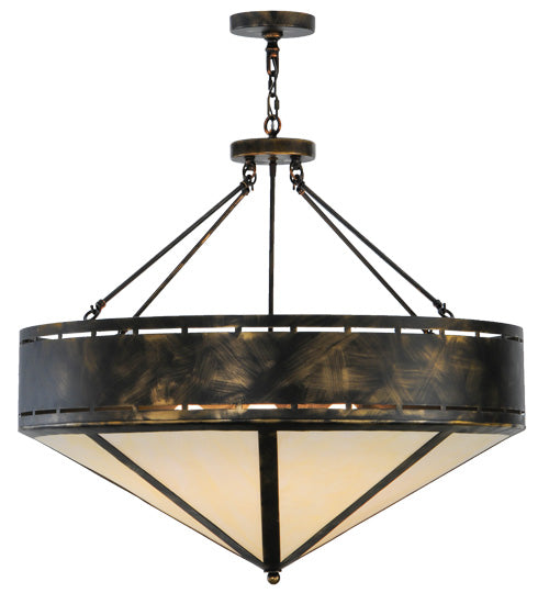 Meyda Lighting Craftsman 36" 6-Light Antique Black Prime Inverted Pendant Light With White Botticino Idalight Shade