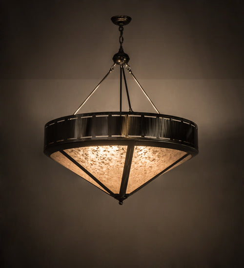 Meyda Lighting Craftsman 36" 6-Light Steel Prime Inverted Pendant Light With Silver Mica Shade Glass