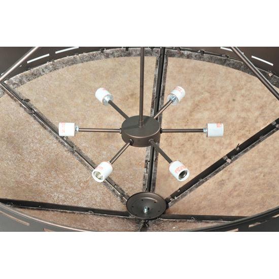 Meyda Lighting Craftsman 42" 6-Light Mahogany Bronze Prime Inverted Pendant Light With Silver Mica Shade Glass