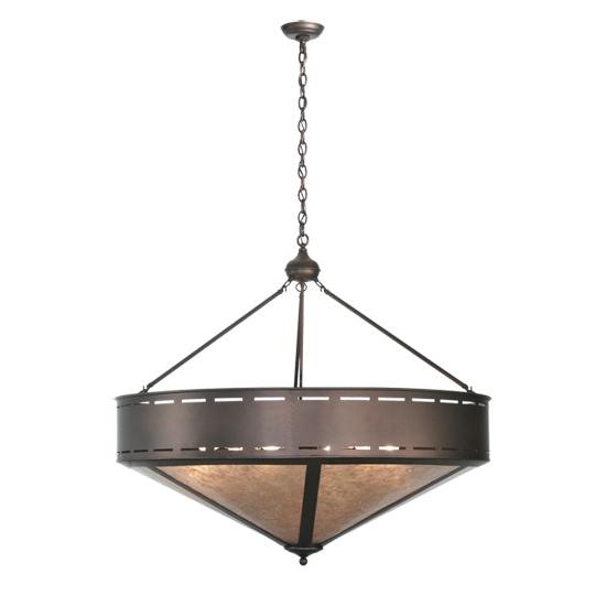Meyda Lighting Craftsman 42" 6-Light Mahogany Bronze Prime Inverted Pendant Light With Silver Mica Shade Glass