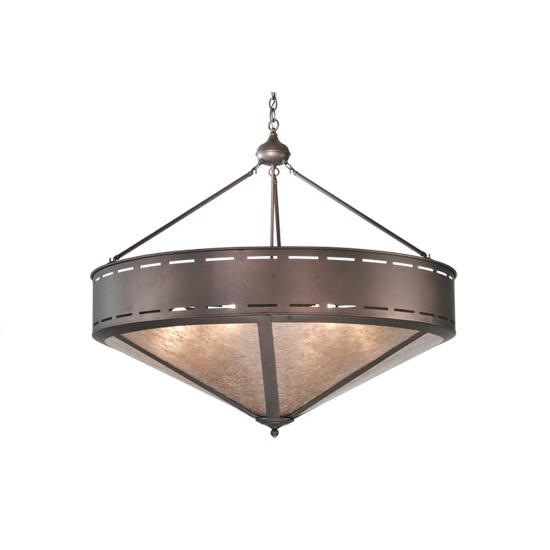 Meyda Lighting Craftsman 42" 6-Light Mahogany Bronze Prime Inverted Pendant Light With Silver Mica Shade Glass