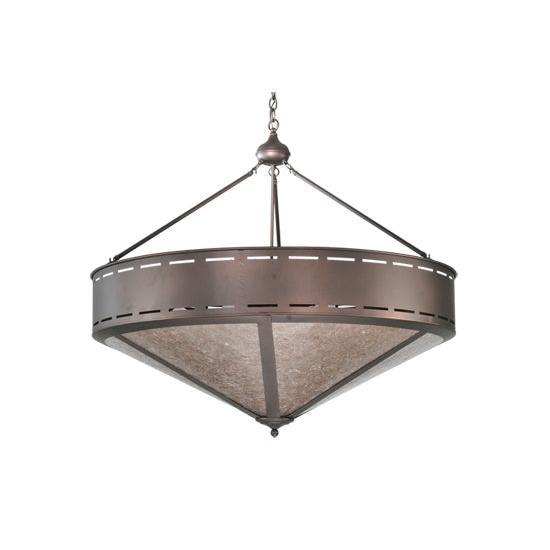 Meyda Lighting Craftsman 42" 6-Light Mahogany Bronze Prime Inverted Pendant Light With Silver Mica Shade Glass