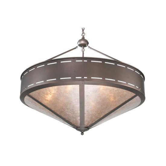 Meyda Lighting Craftsman 42" 6-Light Mahogany Bronze Prime Inverted Pendant Light With Silver Mica Shade Glass